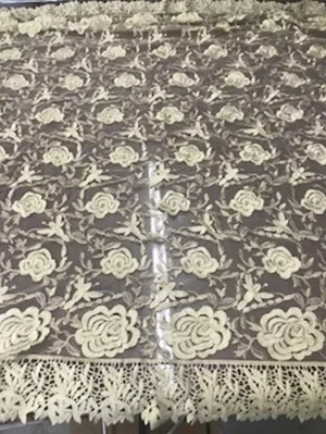 2 Tone Rose Flowers Lace On Mesh Fabric With Guipure Edges By The Yard Used For Dress-Bridal-Decorations [Sand]