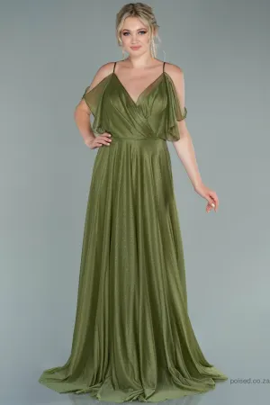 29901 Olive Green Cold Shoulder Shimmer Tulle Dress