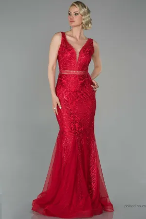 29910 Red Sequin Embroidered Mermaid Lace Dress