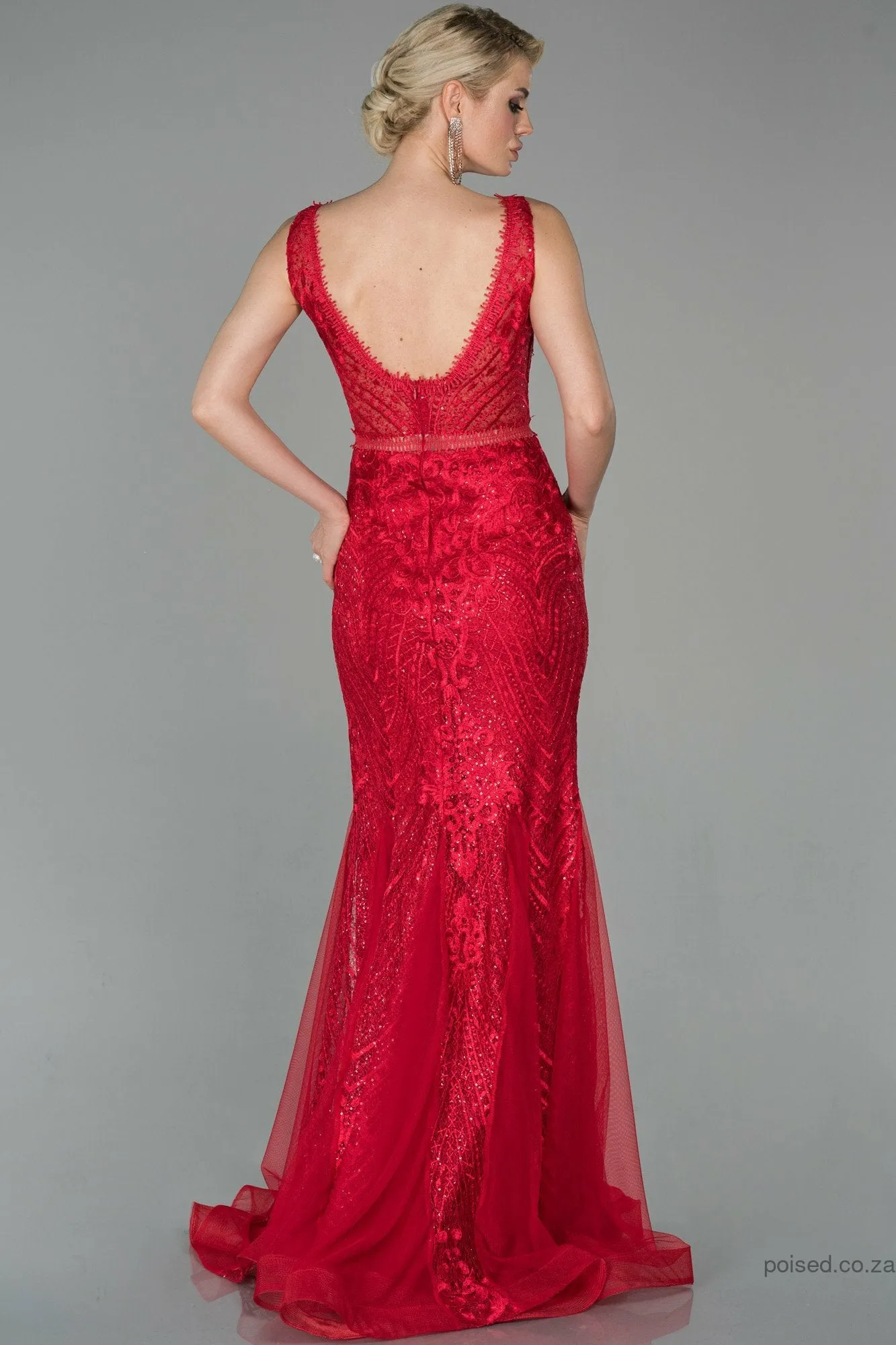 29910 Red Sequin Embroidered Mermaid Lace Dress