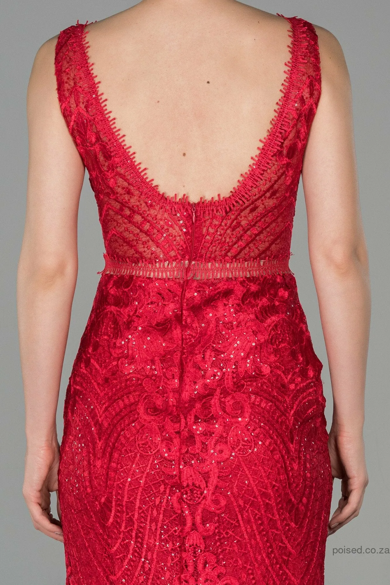 29910 Red Sequin Embroidered Mermaid Lace Dress