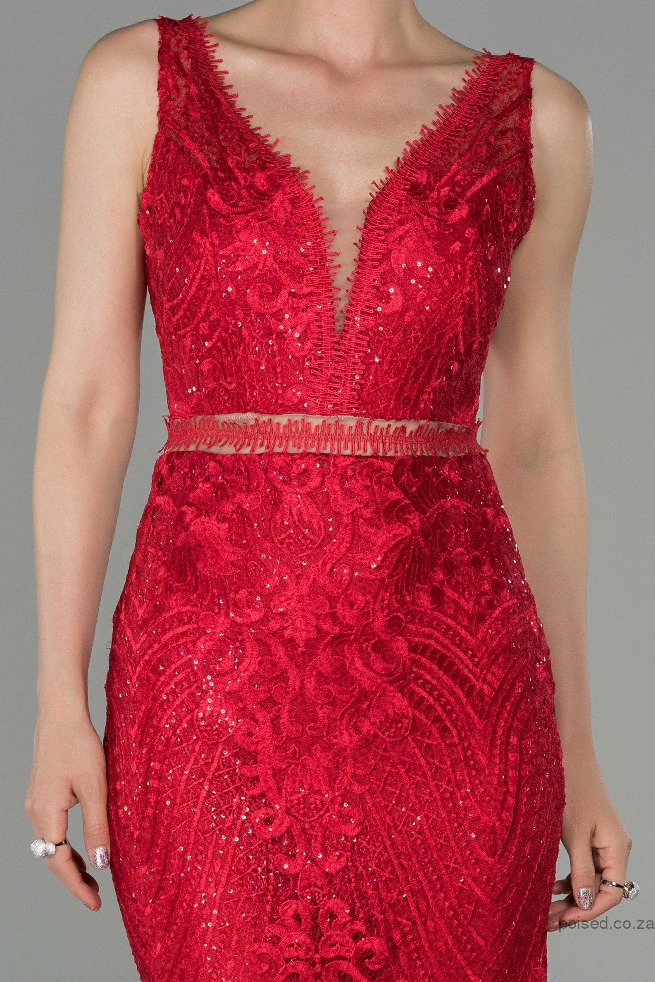 29910 Red Sequin Embroidered Mermaid Lace Dress