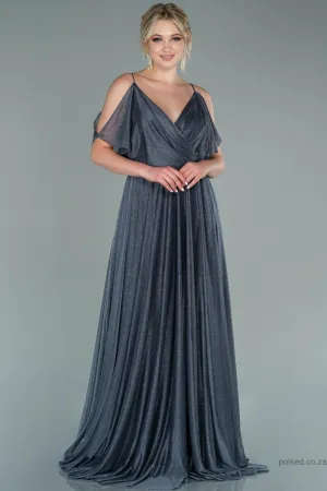 29930 Grey Cold Shoulder Shimmer Tulle Dress
