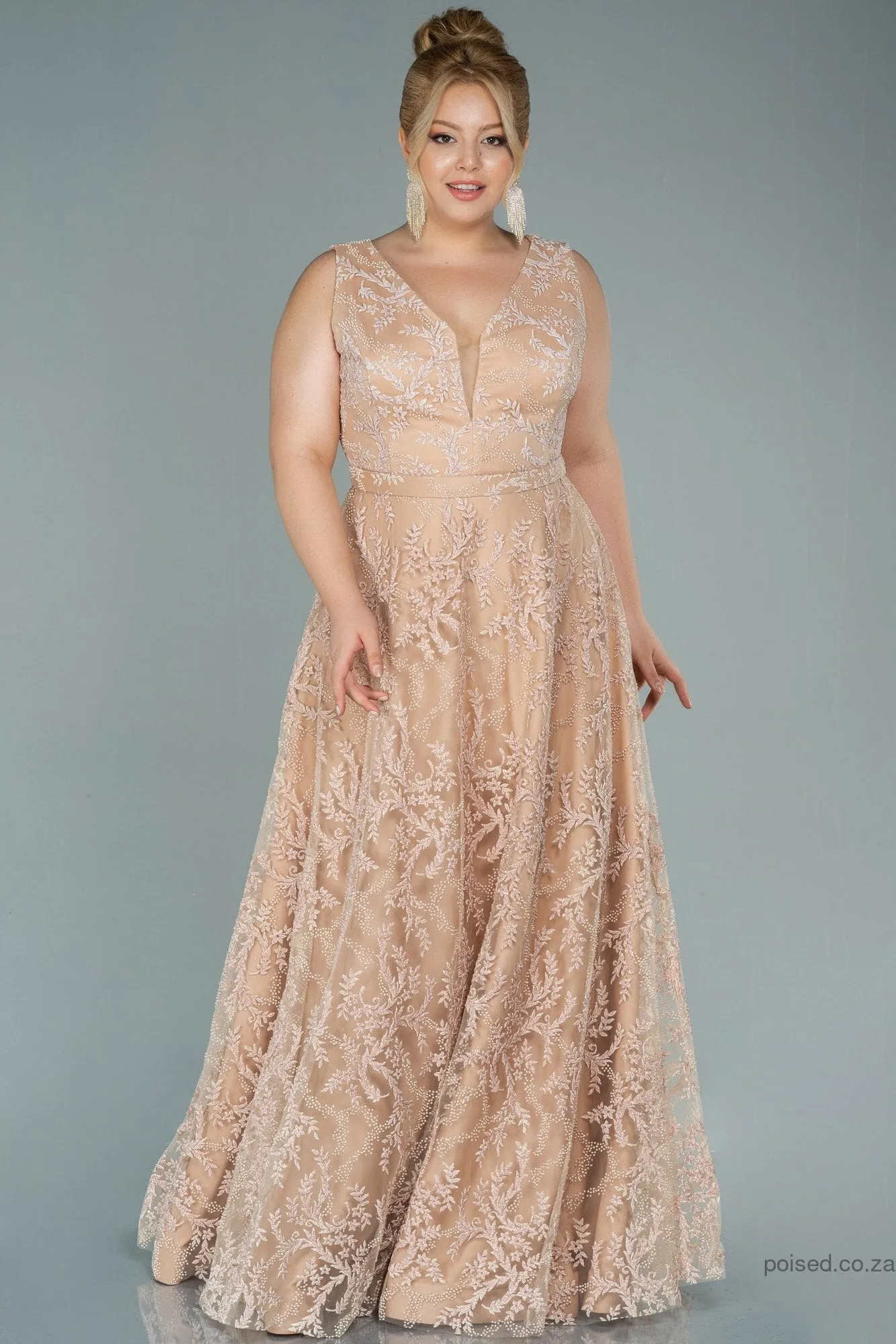 29943 Muted Gold Embroidered Tulle Princess Dress