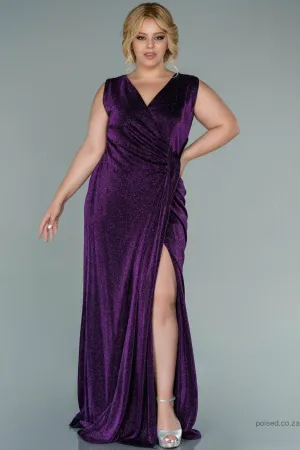 29947 Purple Draped Slit Shimmer Dress