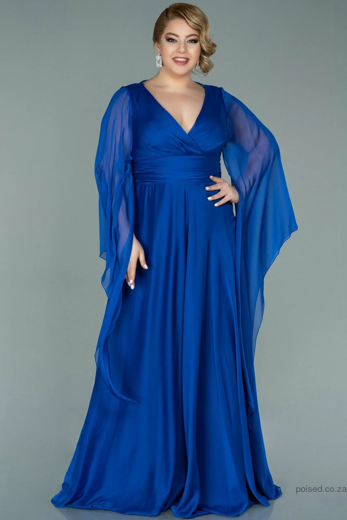 29952 Blue Sheer Wide Sleeve Tulle Dress