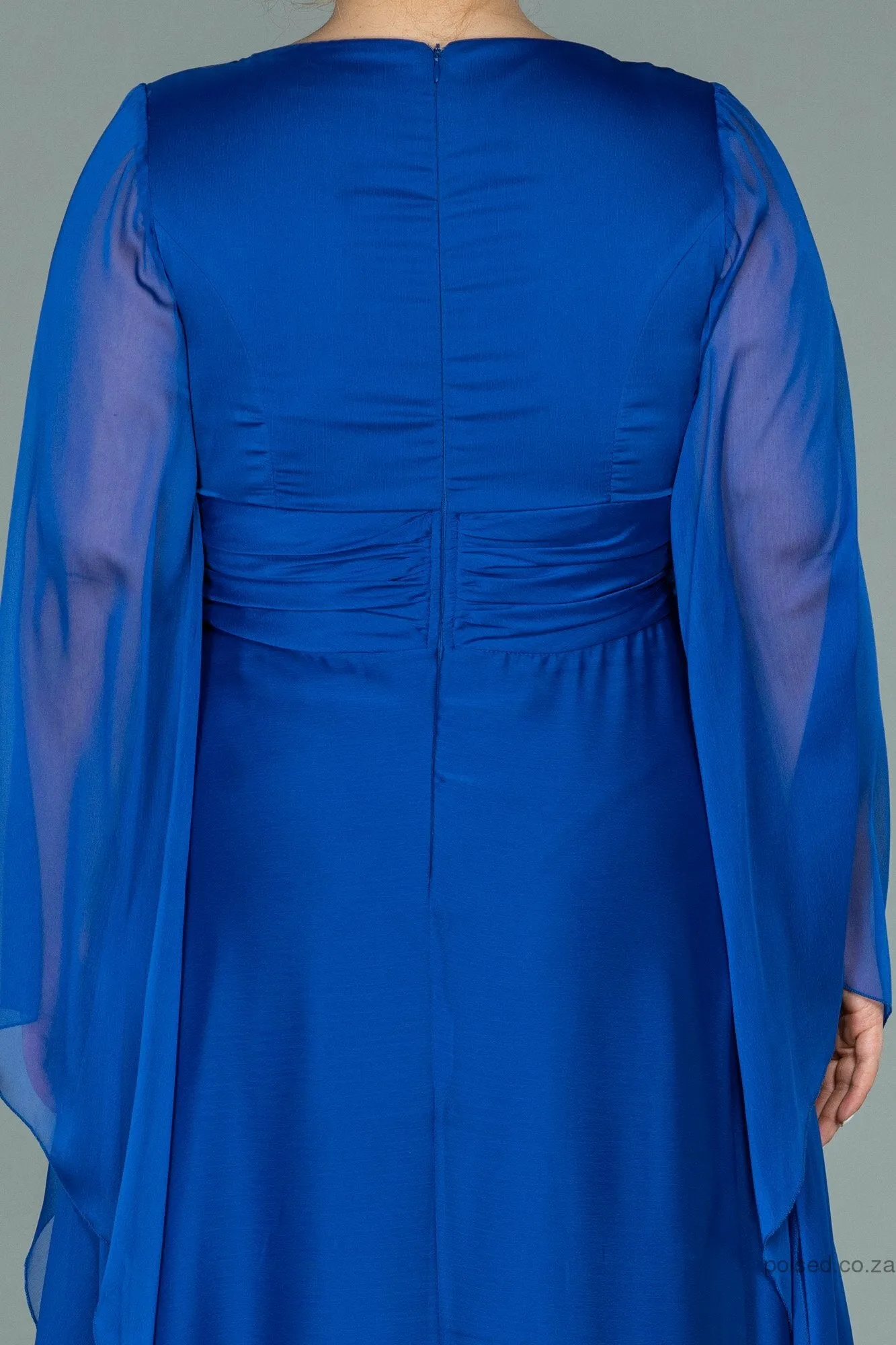 29952 Blue Sheer Wide Sleeve Tulle Dress