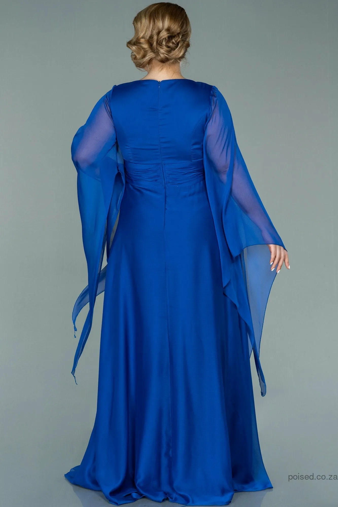29952 Blue Sheer Wide Sleeve Tulle Dress