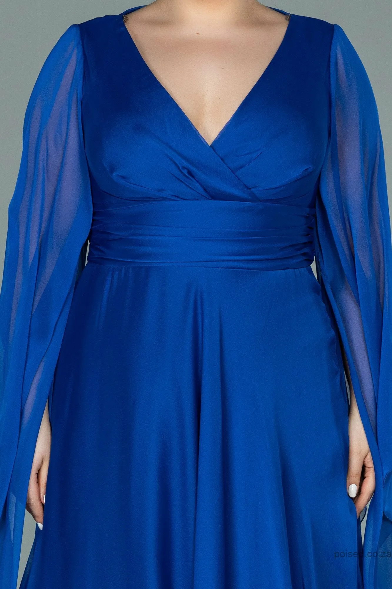 29952 Blue Sheer Wide Sleeve Tulle Dress
