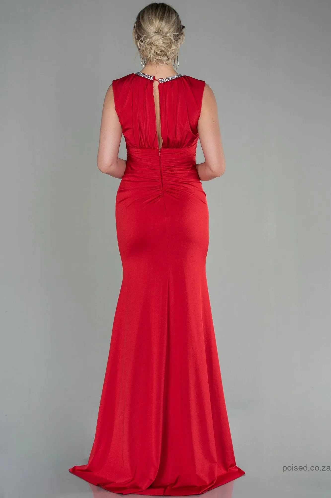 29974 Red Draped Slit Dress