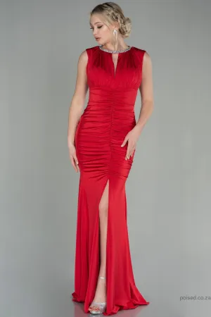 29974 Red Draped Slit Dress