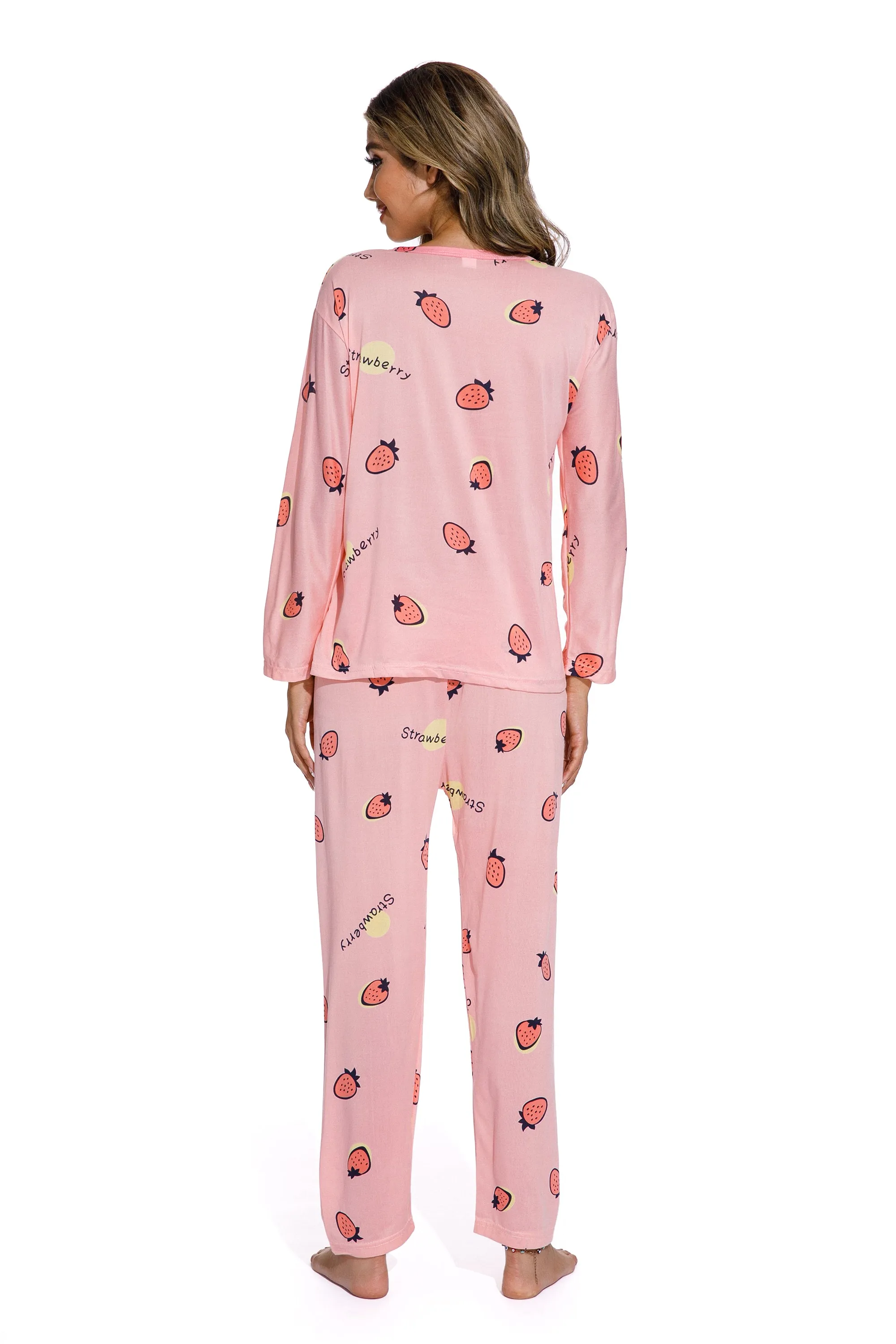 2Piece Strawberry Print Pajamas Suit