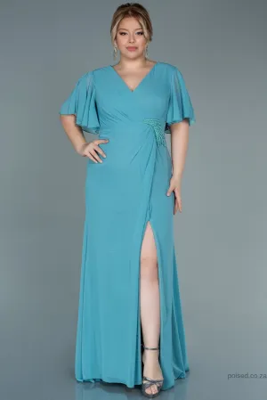 30030 Mint Green Draped Wrap Slit Chiffon Dress
