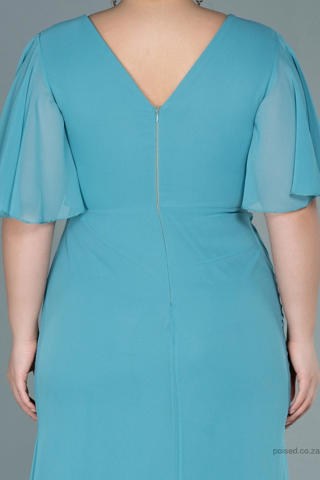 30030 Mint Green Draped Wrap Slit Chiffon Dress