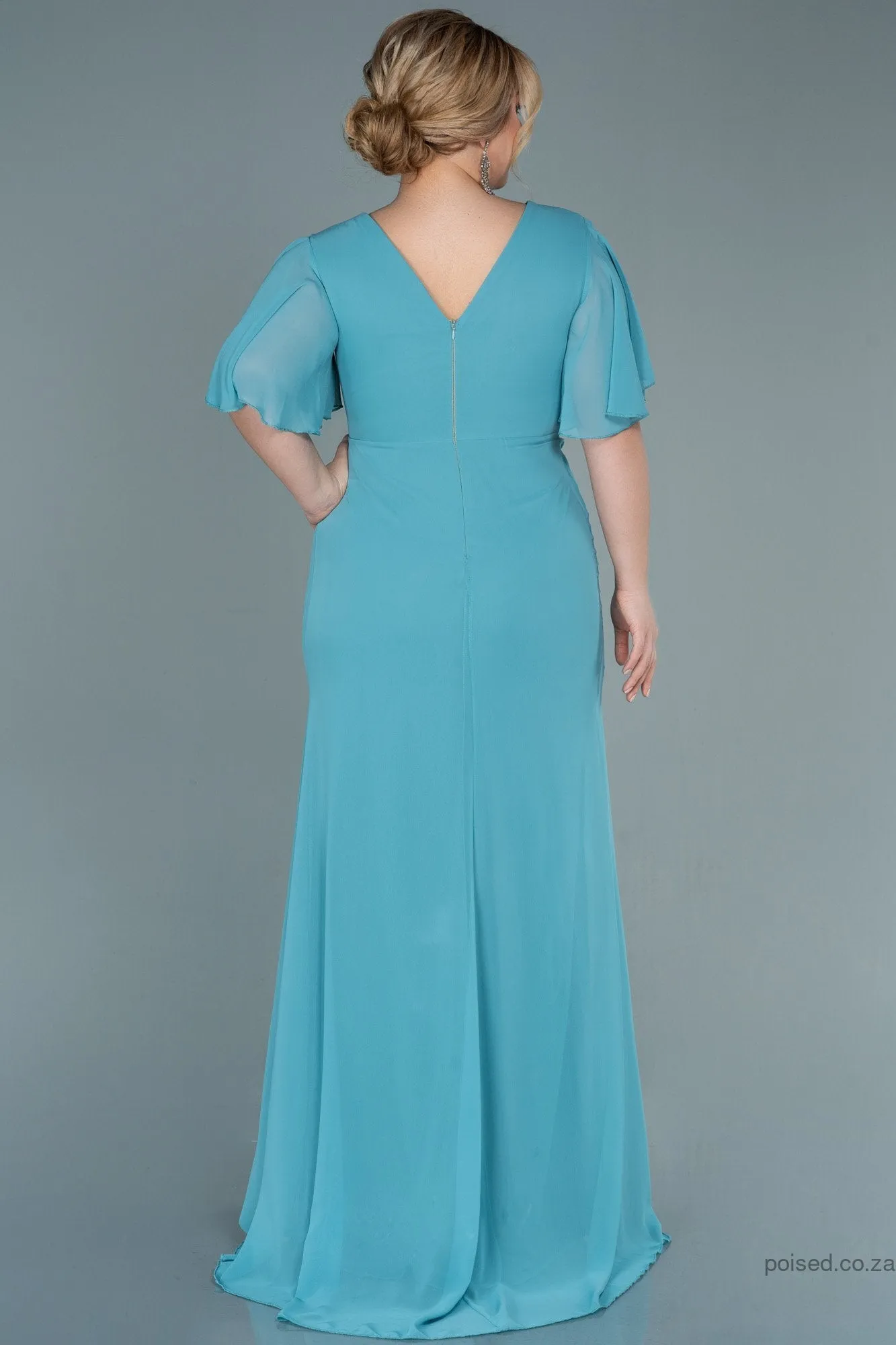 30030 Mint Green Draped Wrap Slit Chiffon Dress