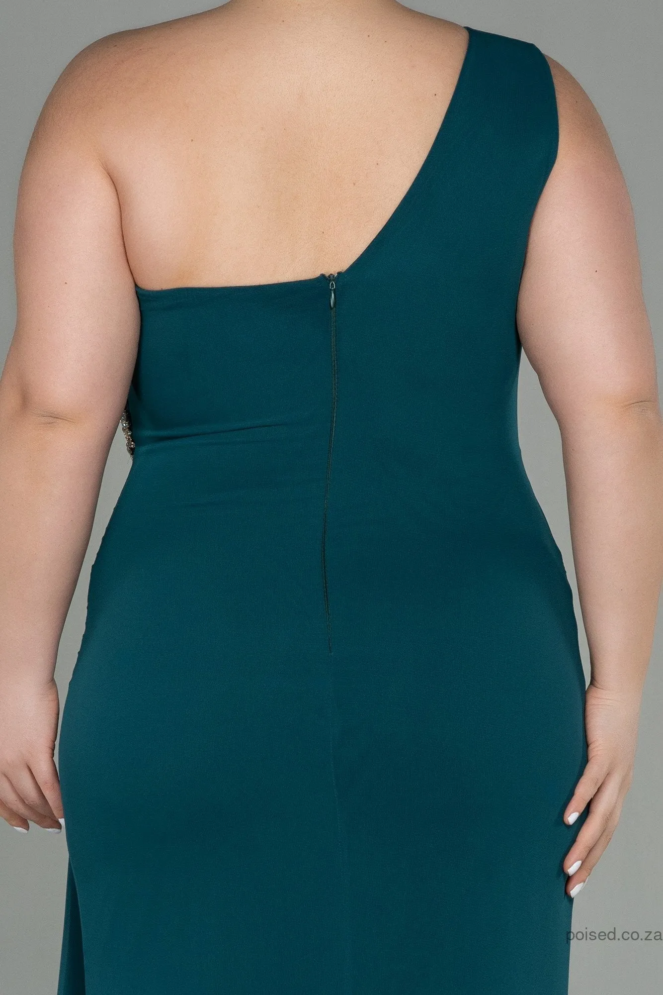30139 Emerald Green One Shoulder Draped Dress