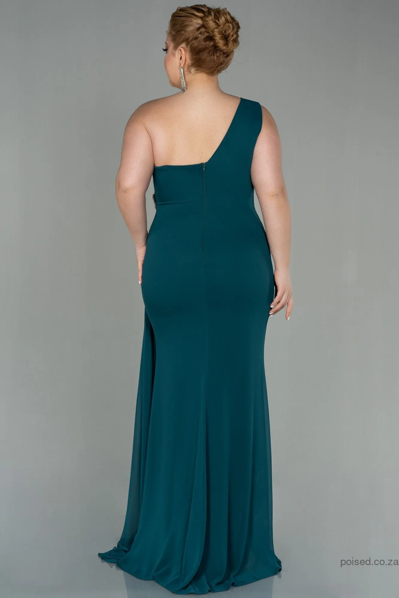 30139 Emerald Green One Shoulder Draped Dress