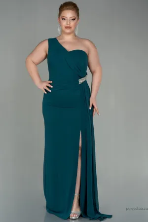 30139 Emerald Green One Shoulder Draped Dress