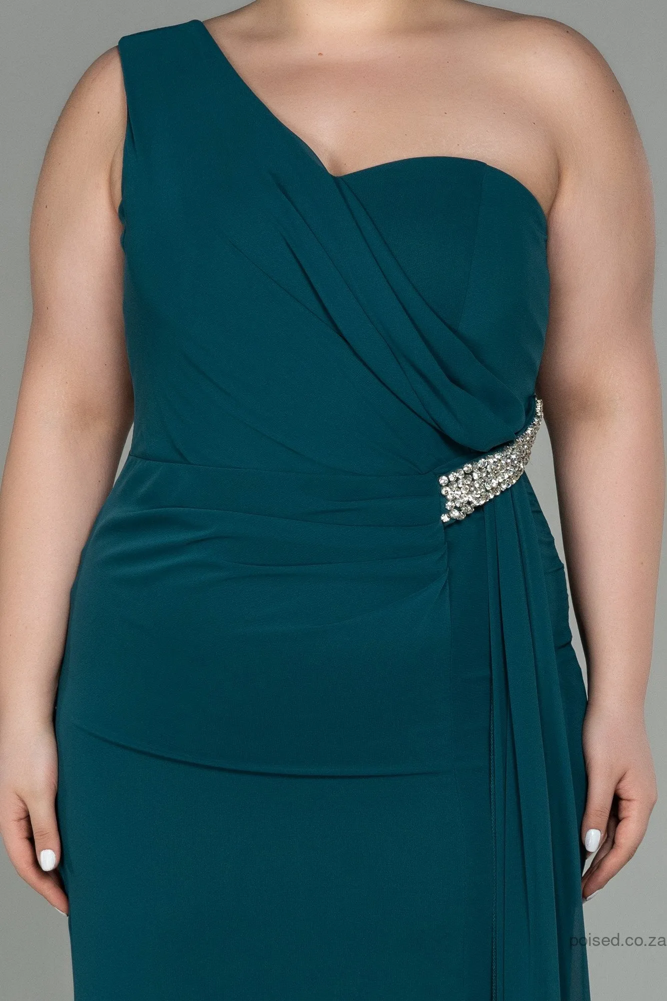 30139 Emerald Green One Shoulder Draped Dress