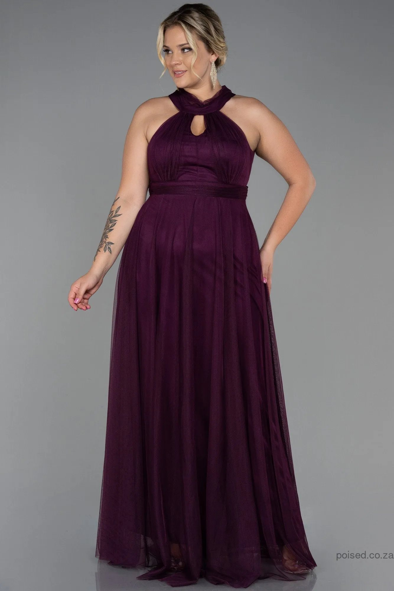 30193 Plum Halterneck Tulle Dress