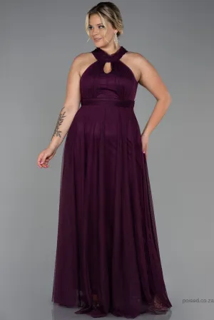 30193 Plum Halterneck Tulle Dress