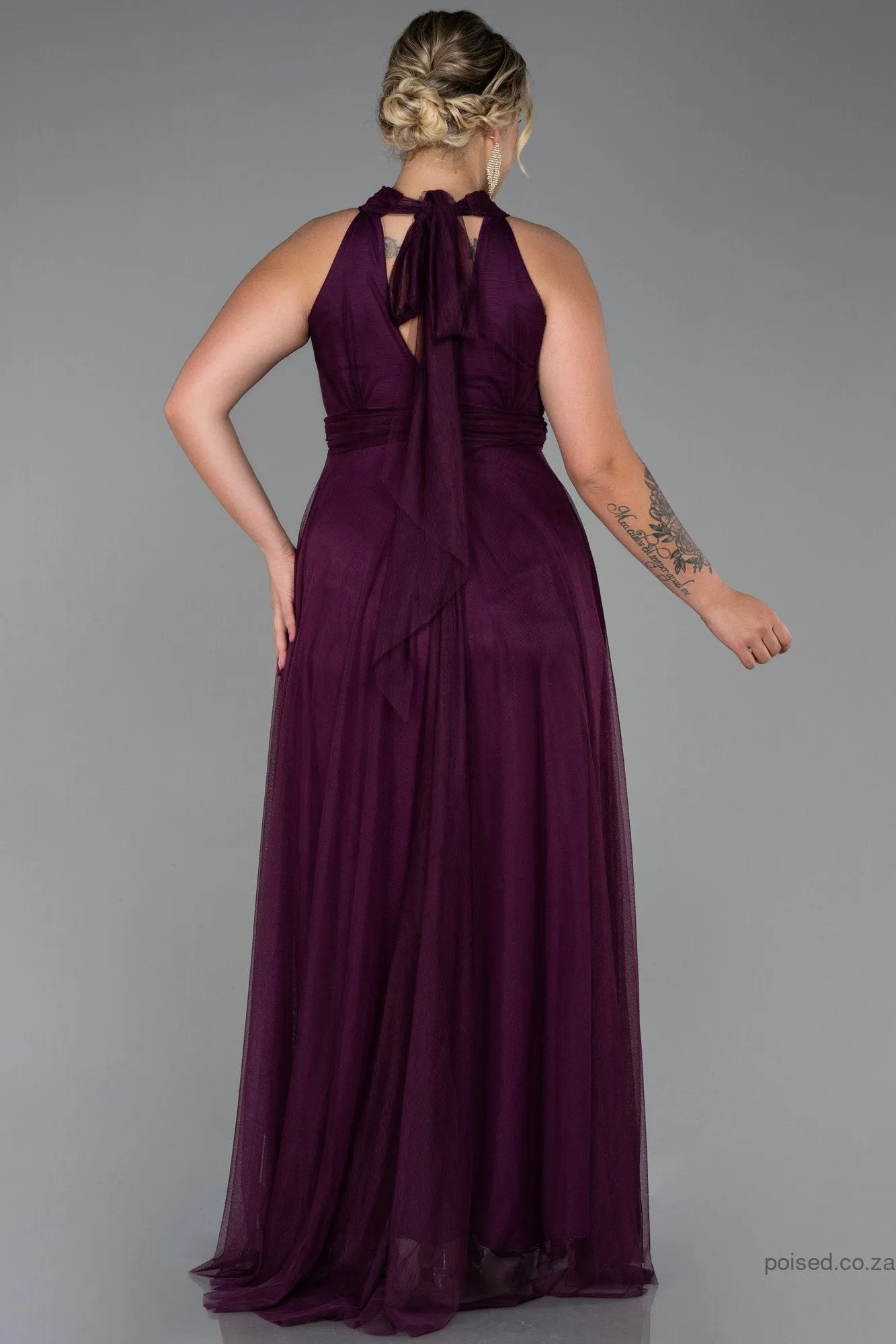 30193 Plum Halterneck Tulle Dress