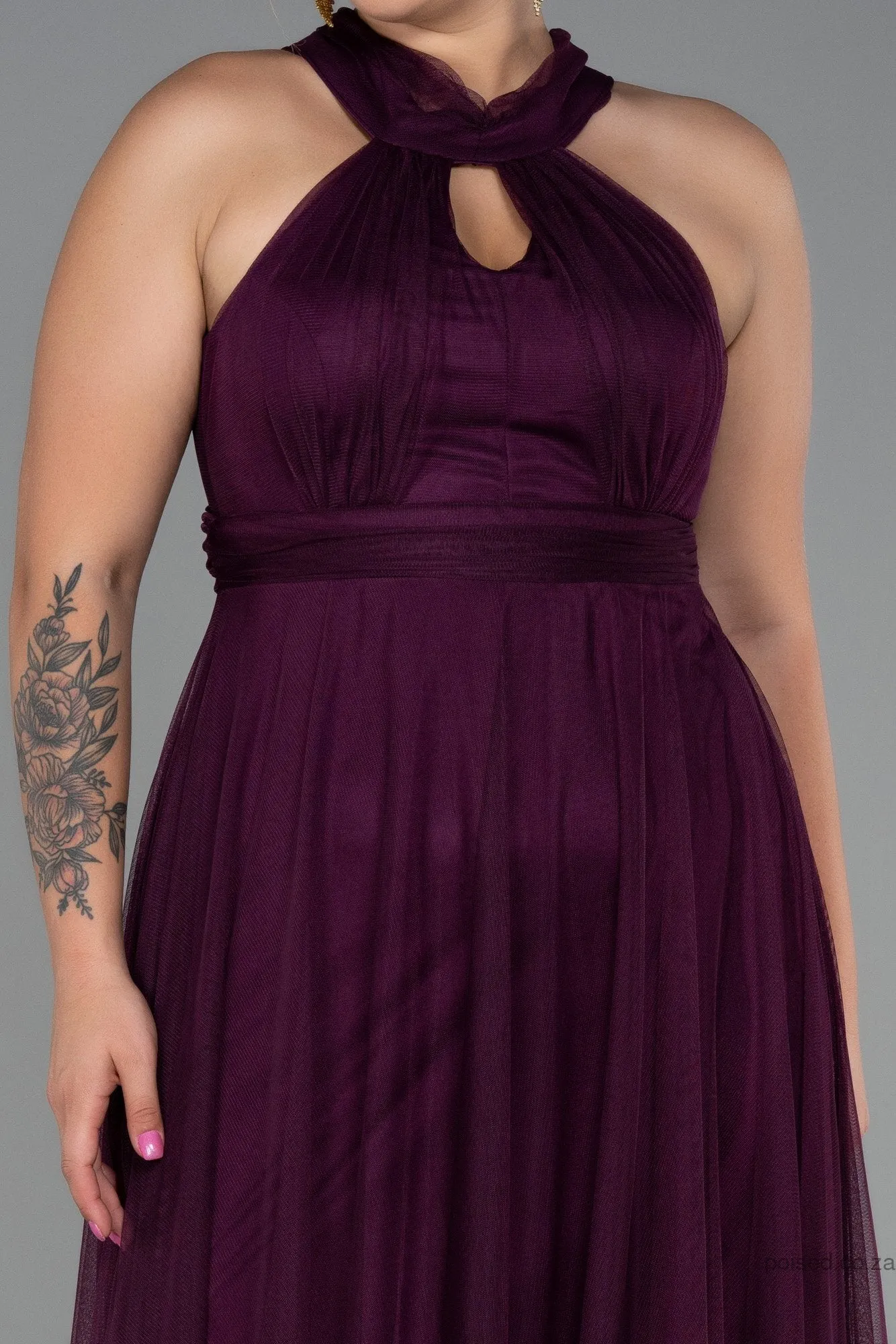 30193 Plum Halterneck Tulle Dress