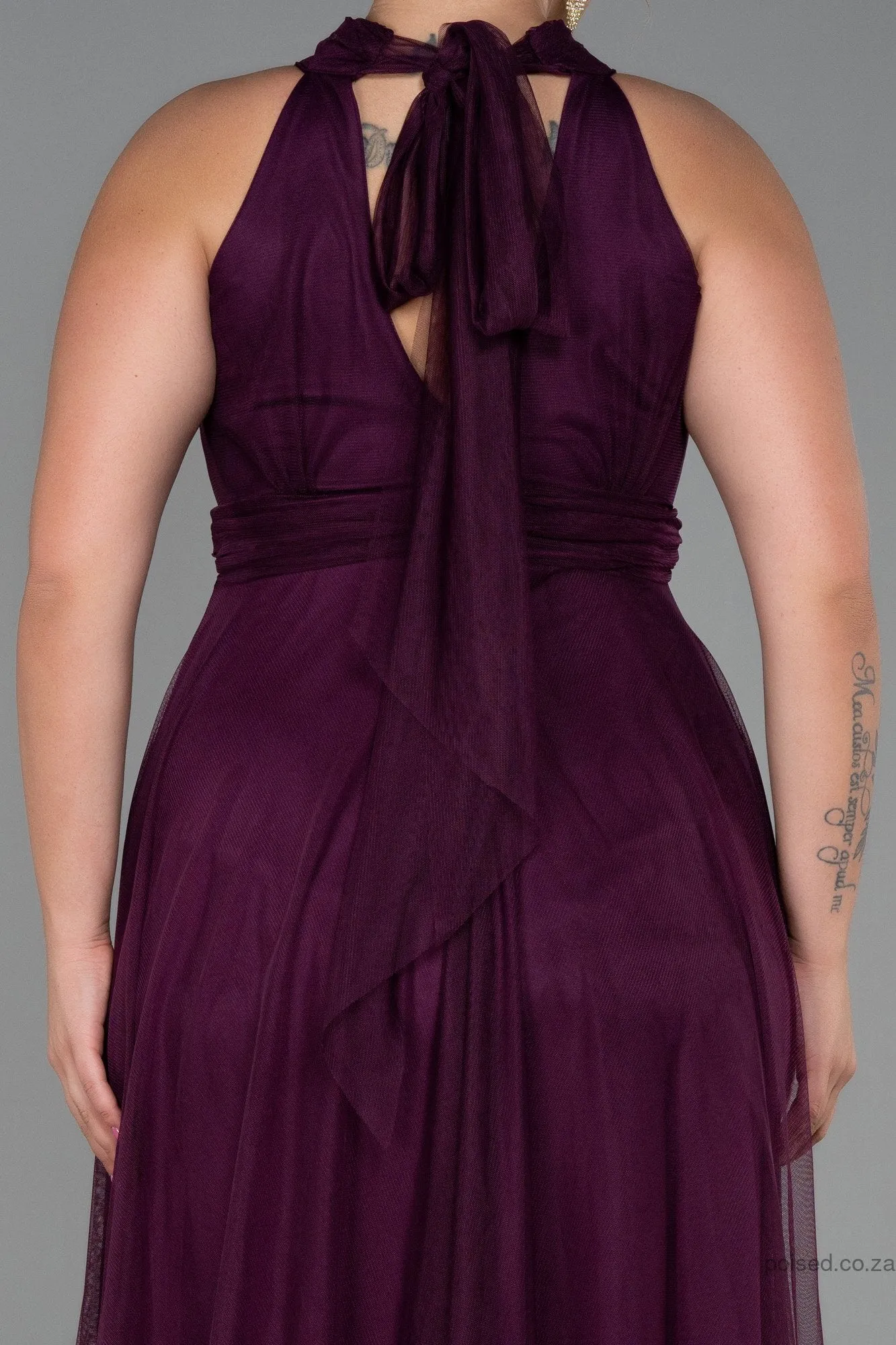 30193 Plum Halterneck Tulle Dress