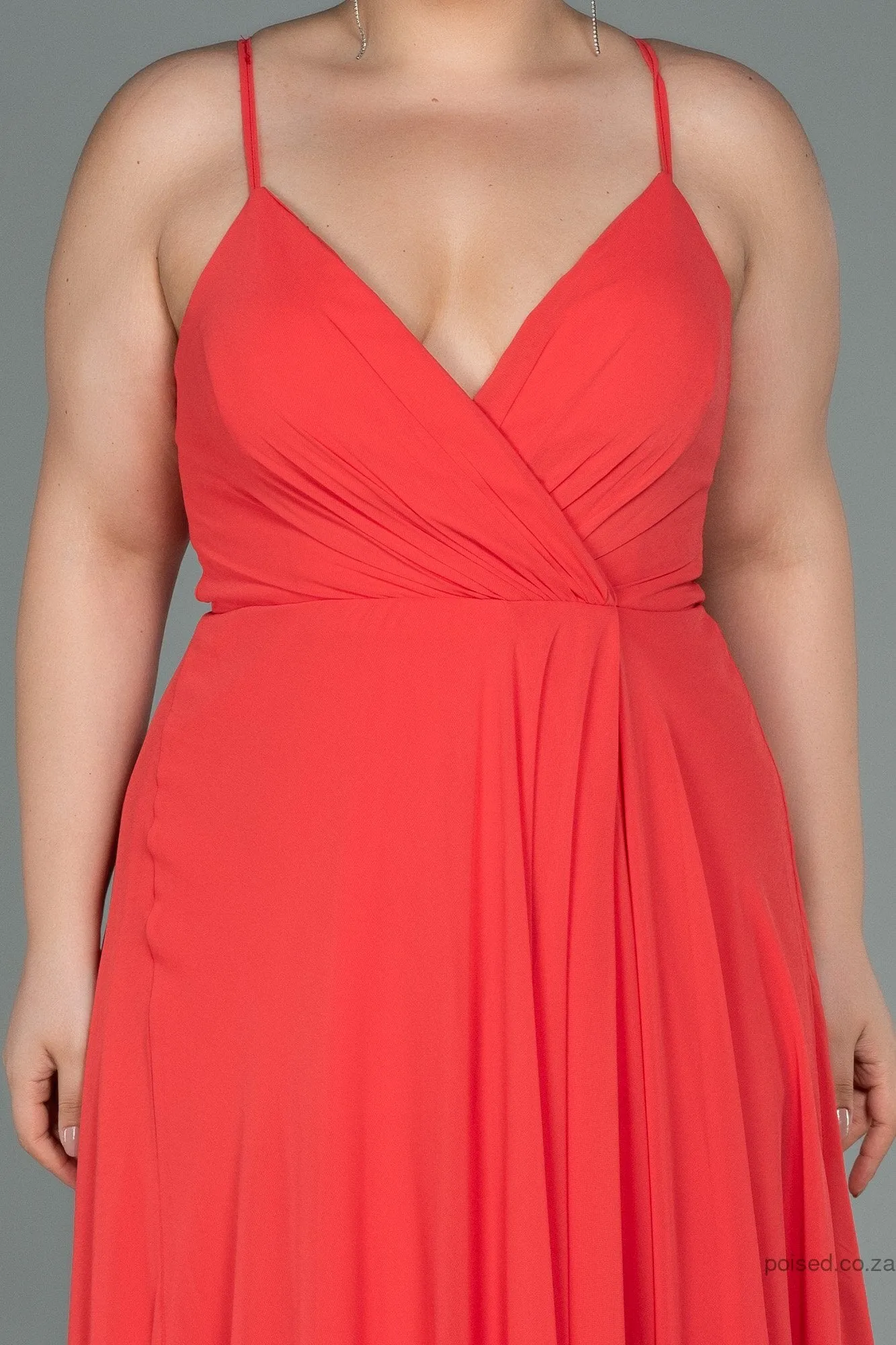 30206 Orange Back Cross Strap Slit Chiffon Dress