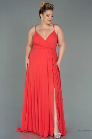 30206 Orange Back Cross Strap Slit Chiffon Dress