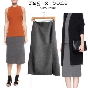 $350‼️Rag &amp; Bone Alanna Merino Wool Midi Sweater Skirt Gray Full Pencil Pull On