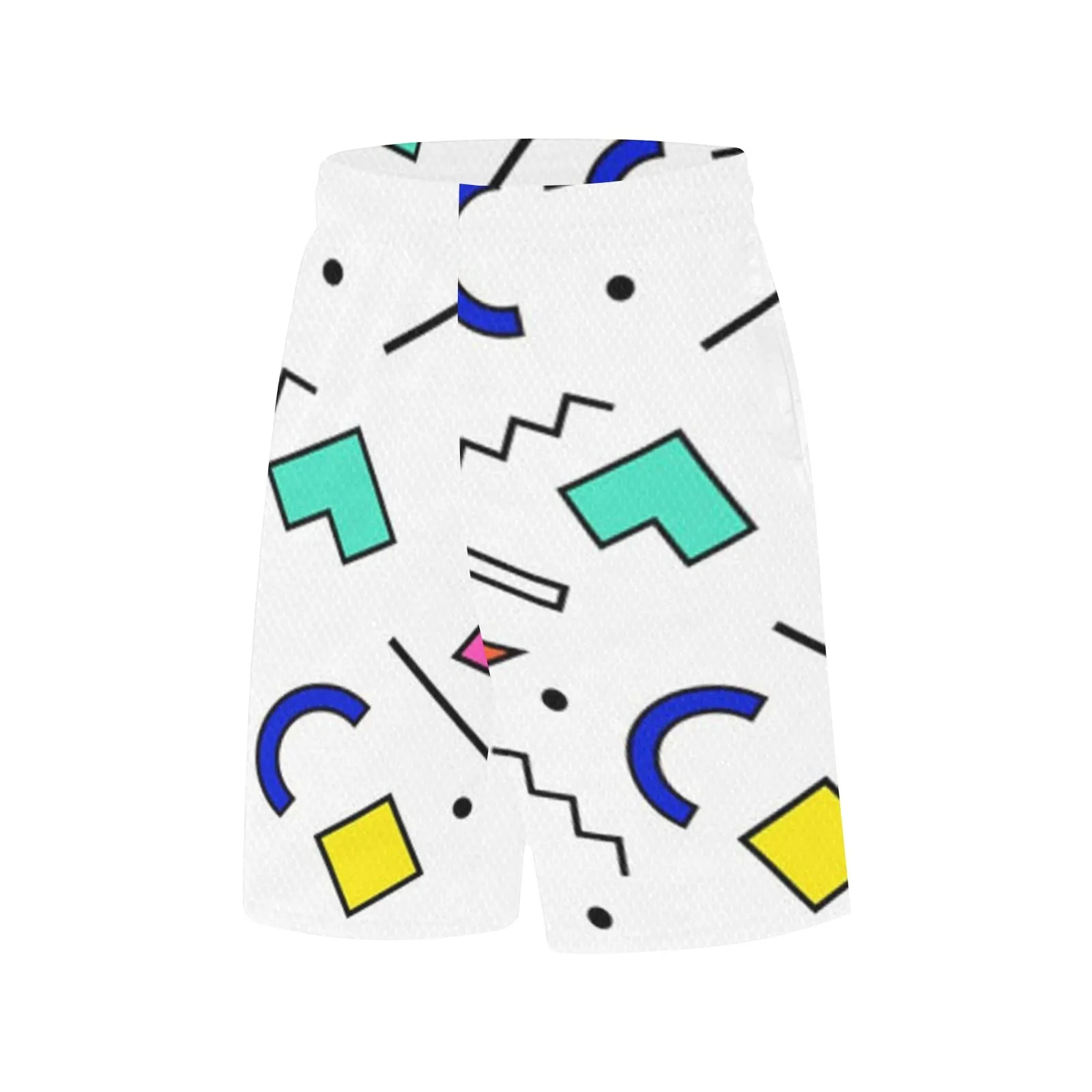 90s White Design Pattern All Over Print Basketball Shorts With Pockets
