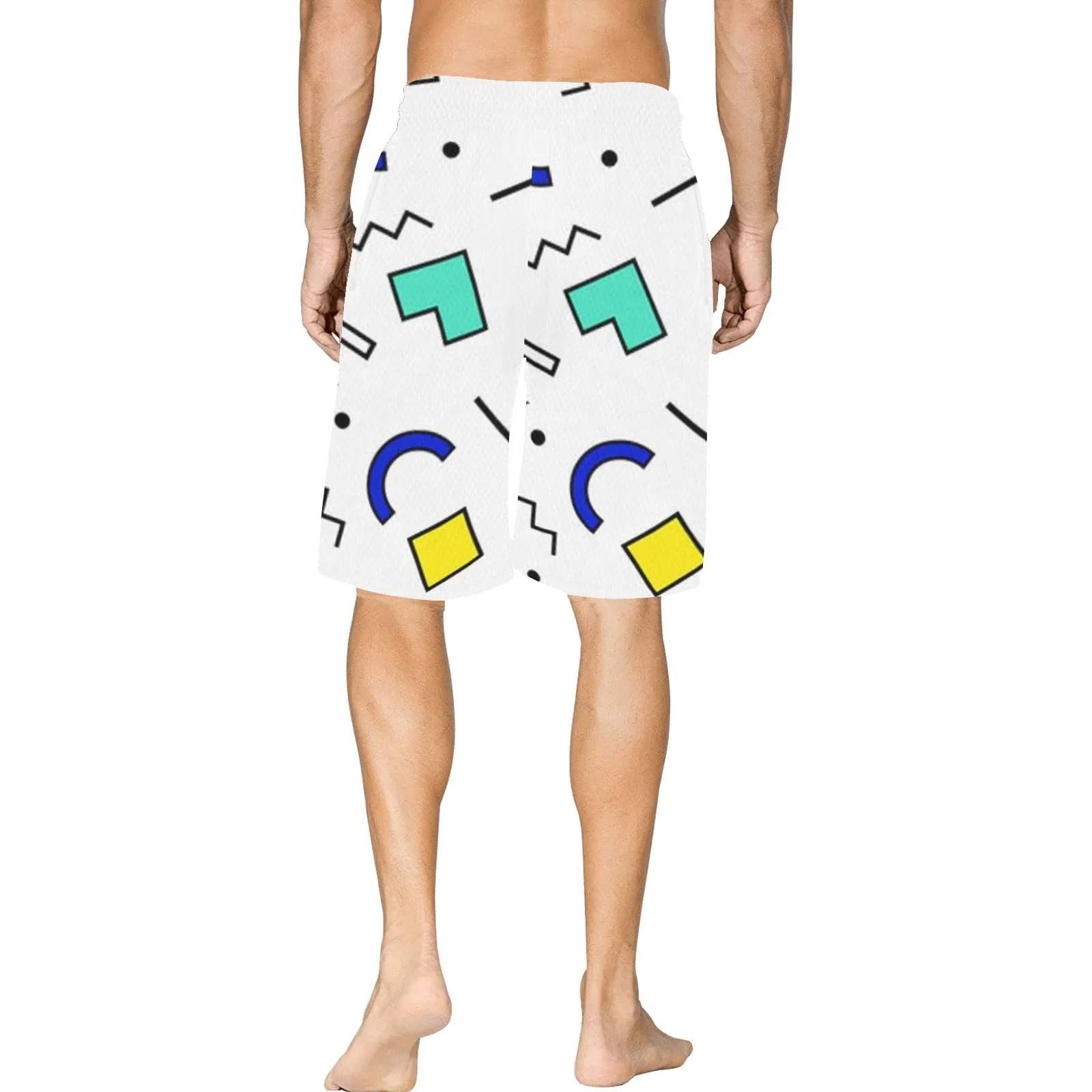 90s White Design Pattern All Over Print Basketball Shorts With Pockets