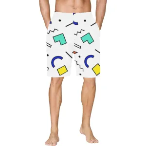 90s White Design Pattern All Over Print Basketball Shorts With Pockets