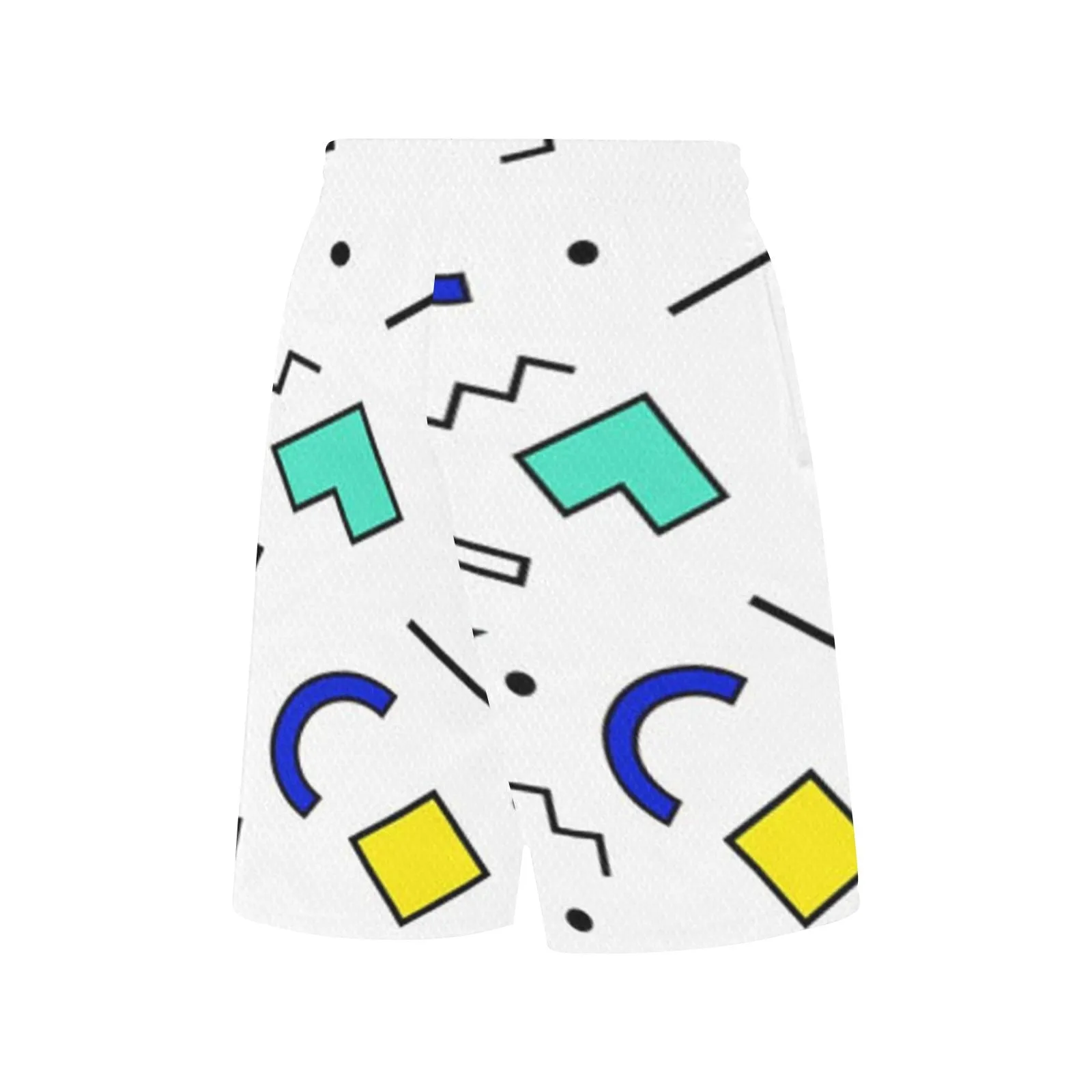 90s White Design Pattern All Over Print Basketball Shorts With Pockets