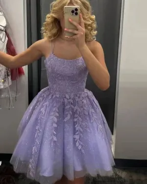 A Line 2024 Violet Purple Homecoming Dresses Lilac Mini Lace Short Prom Dresses