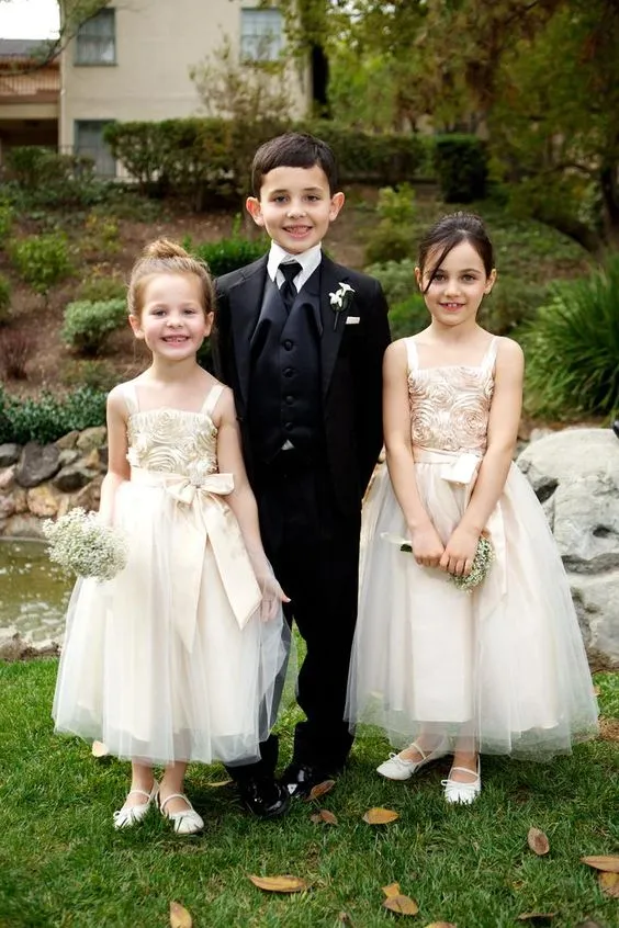 A-line Rosette Flower Girl Dress with Ribbon Bow Belt