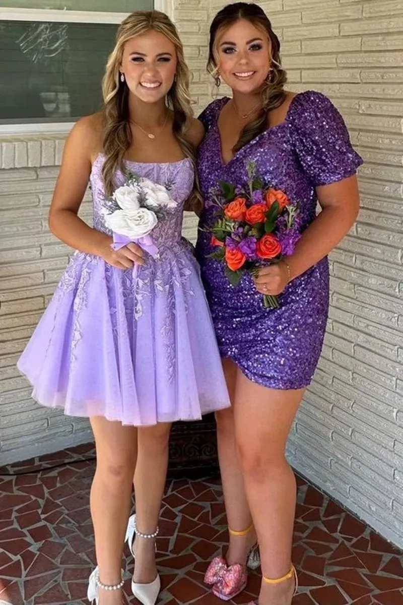 A-line Tulle Lace Homecoming Dresses with Appliques