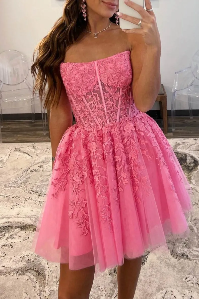 A-line Tulle Lace Homecoming Dresses with Appliques