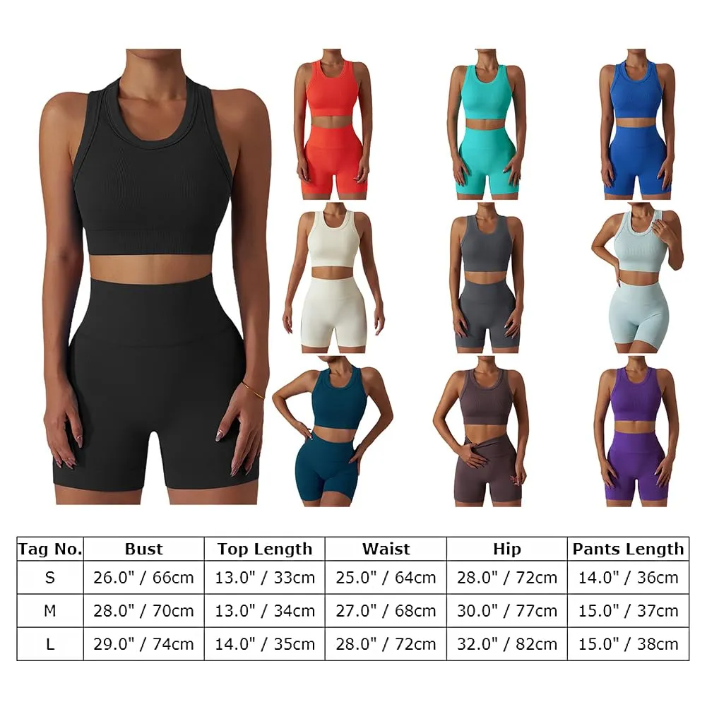 ABOCIW Workout Sets for Women, Summer 2 Piece Outfits, Ribbed Seamless Crop Tank Top Biker Shorts Matching 2 Pieces Outfits,Sexy Two Piece Yoga Workout Outfits Light Brown Small
