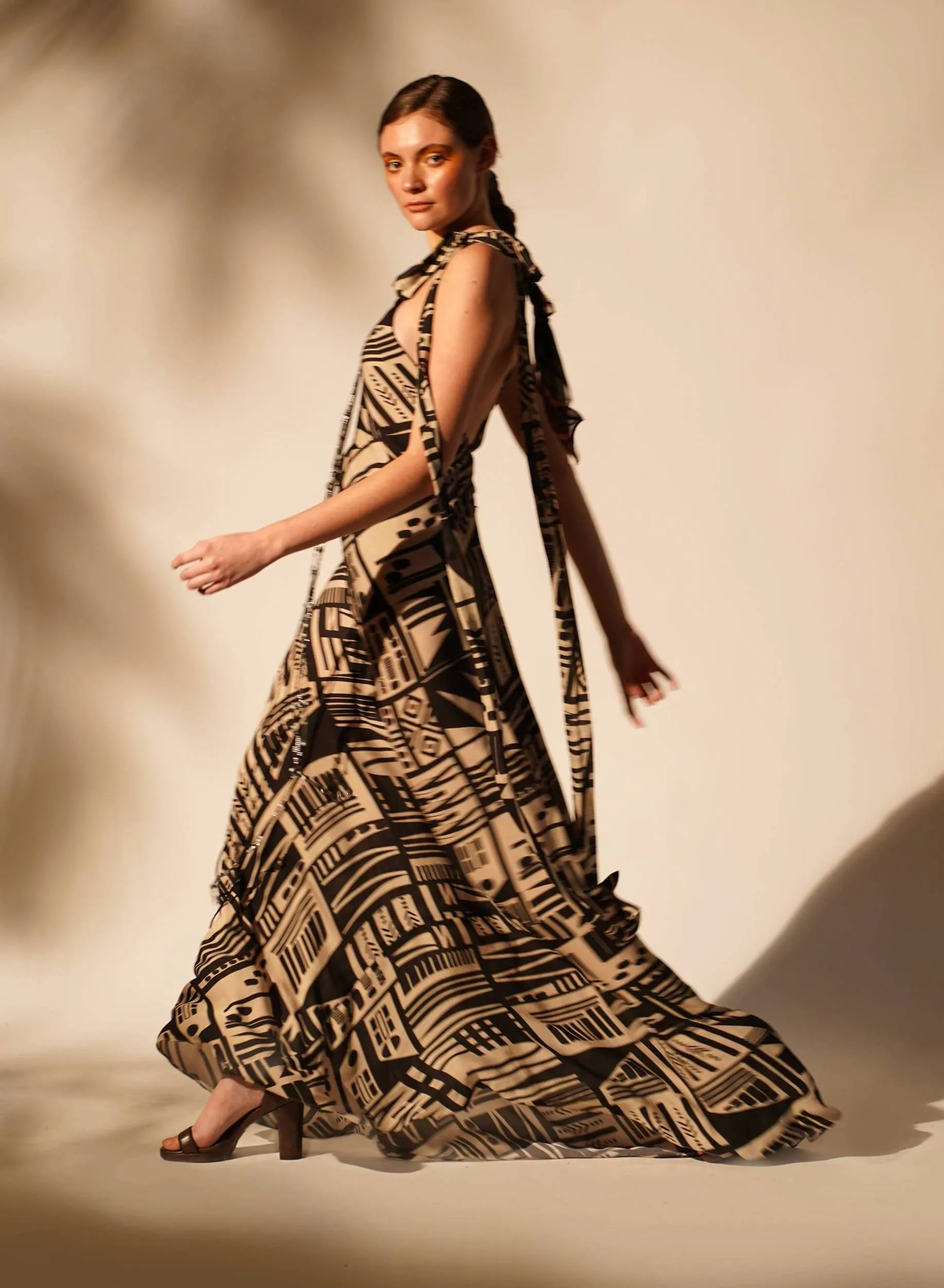 Abstract printed one-shoulder dress