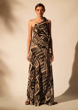 Abstract printed one-shoulder dress