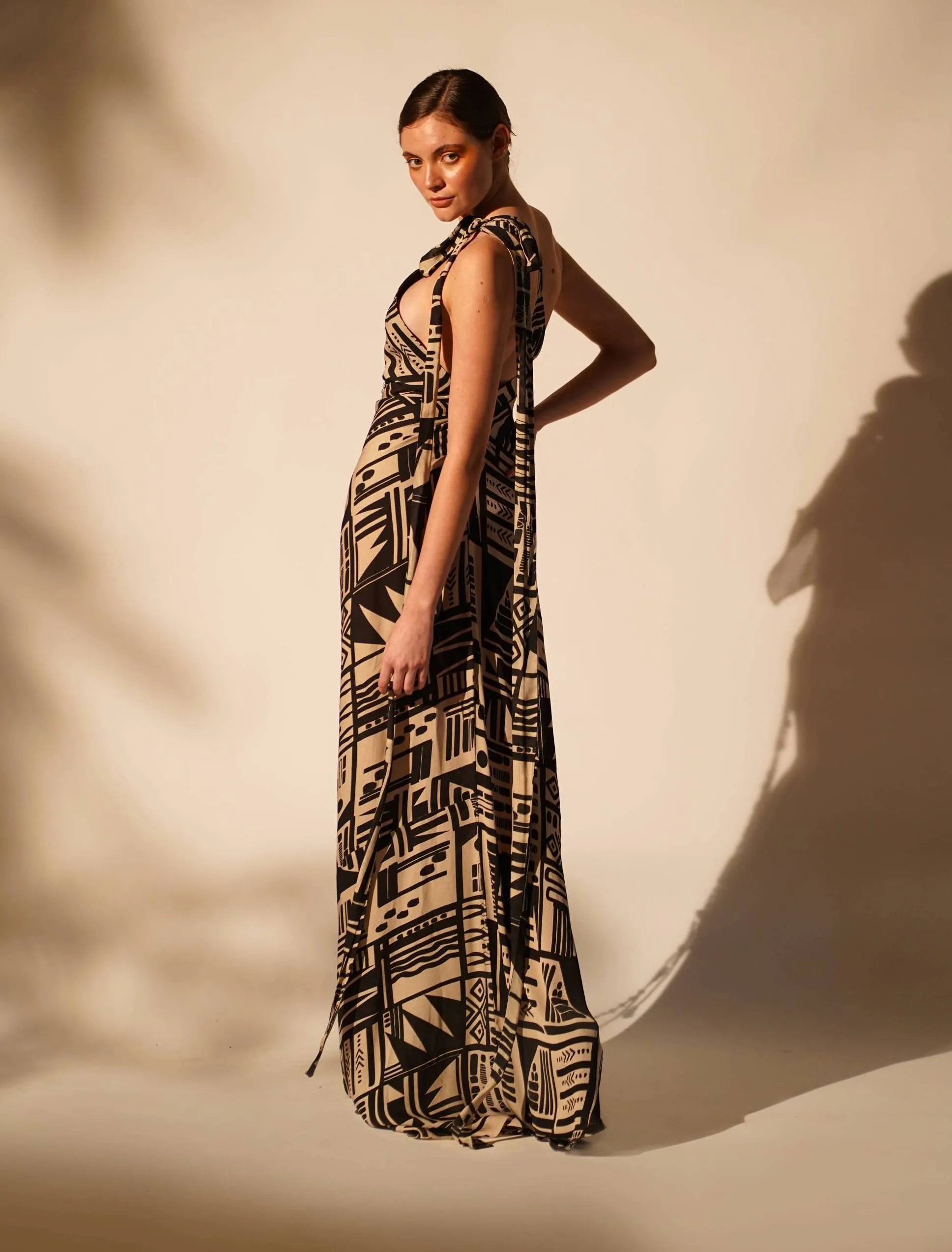 Abstract printed one-shoulder dress