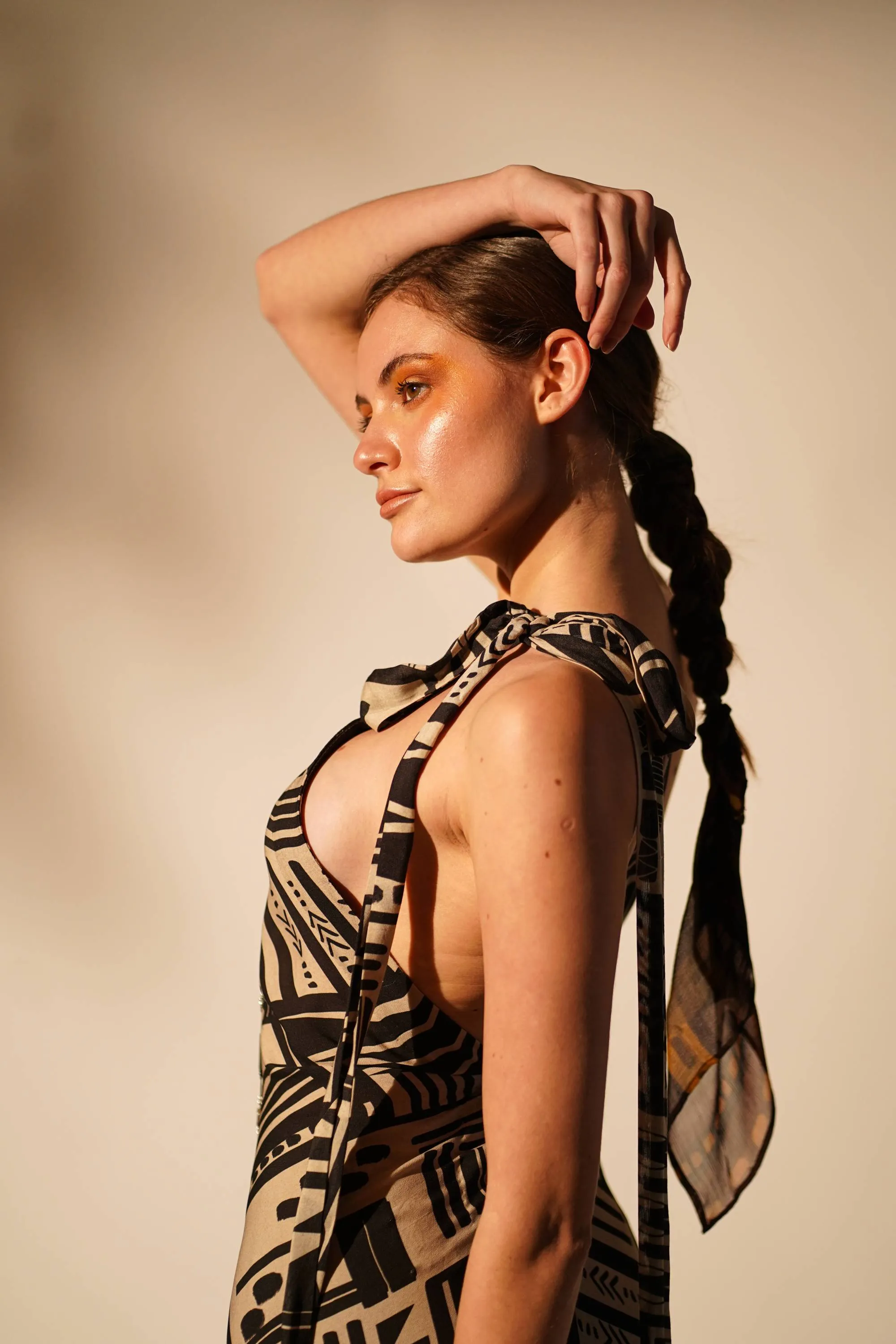 Abstract printed one-shoulder dress