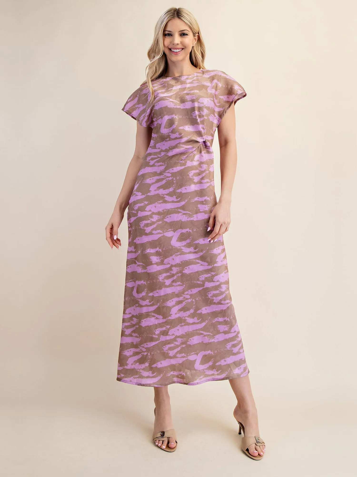 Abstract Satin Column Midi Dress