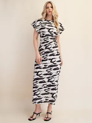 Abstract Satin Column Midi Dress