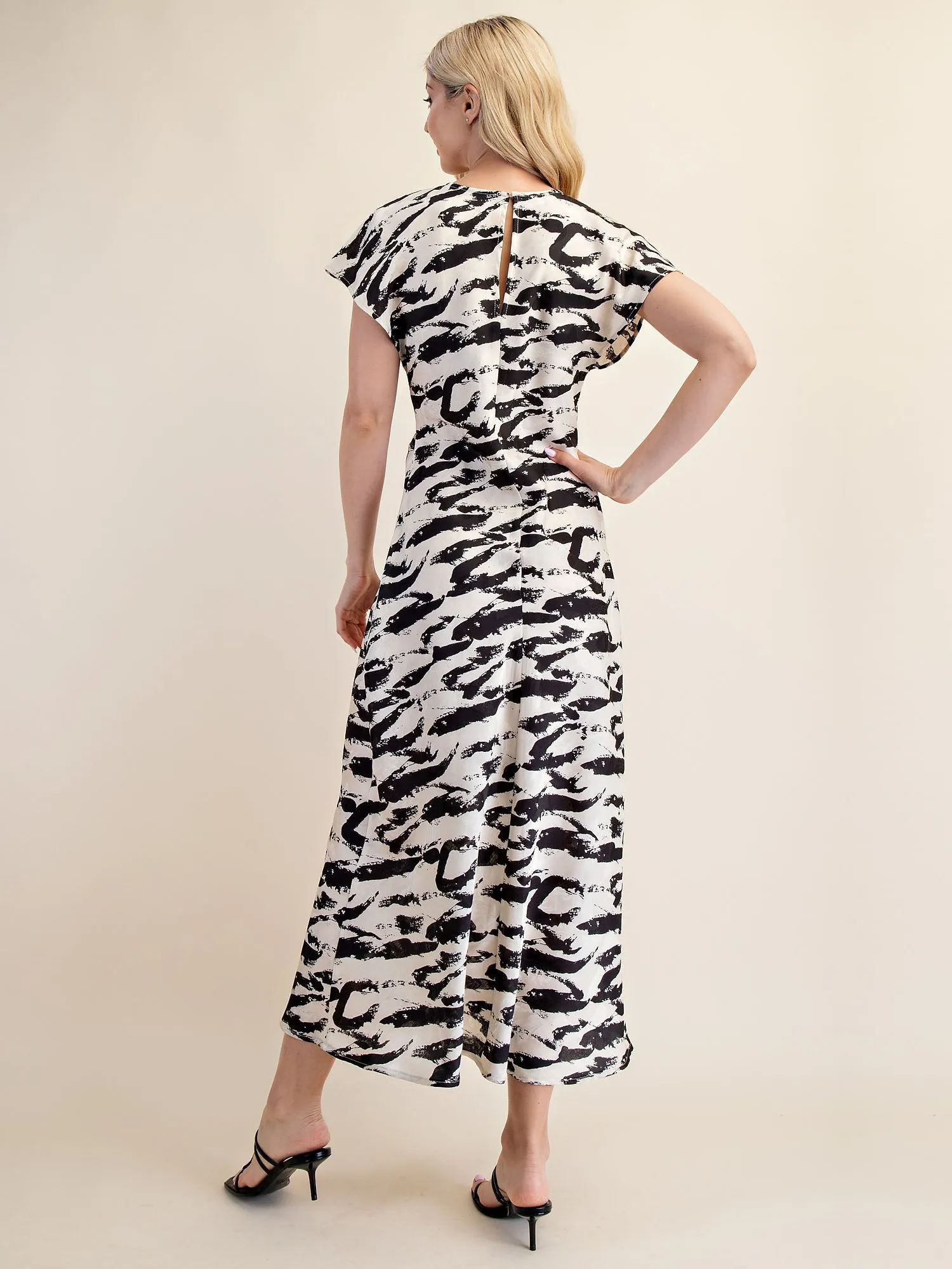 Abstract Satin Column Midi Dress