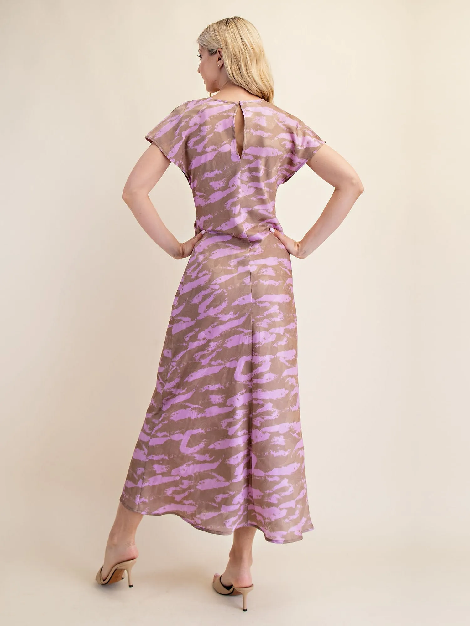 Abstract Satin Column Midi Dress