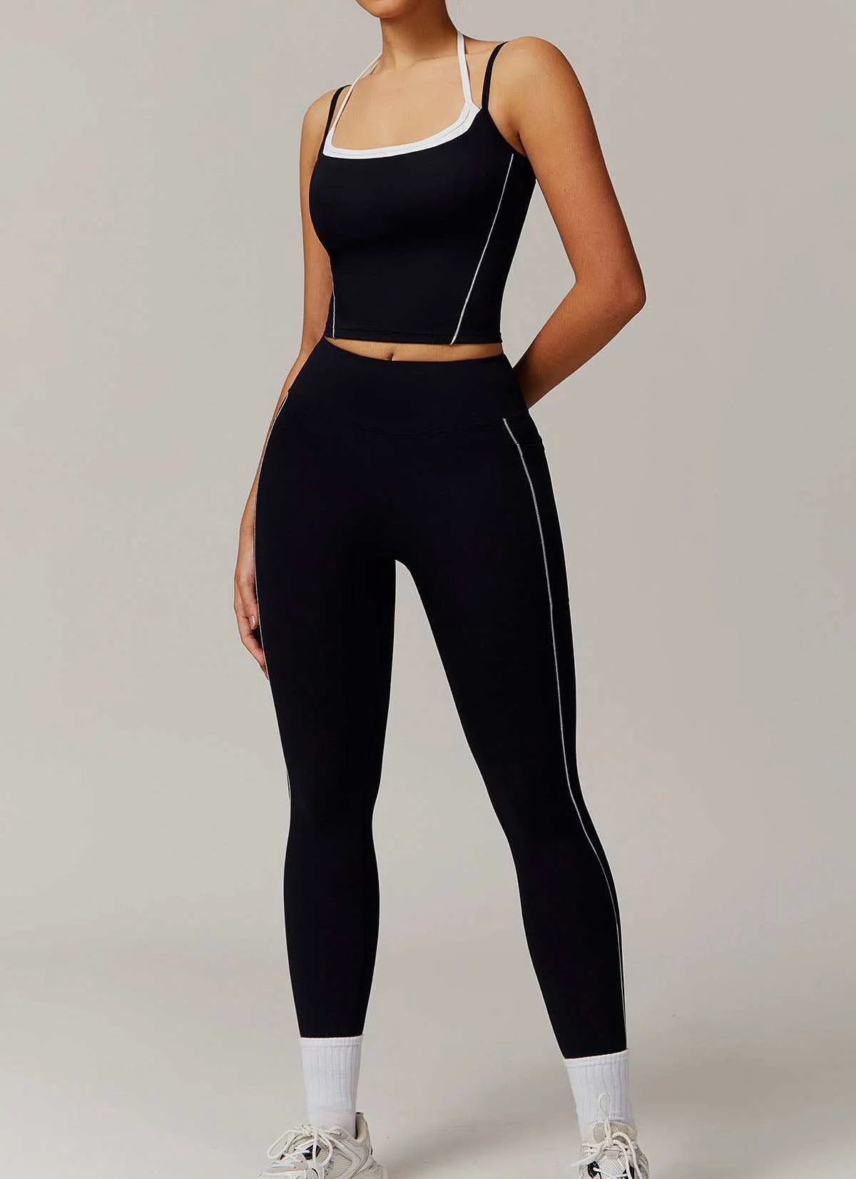 Activewear Set with Double Crossed Tank Top and Legging