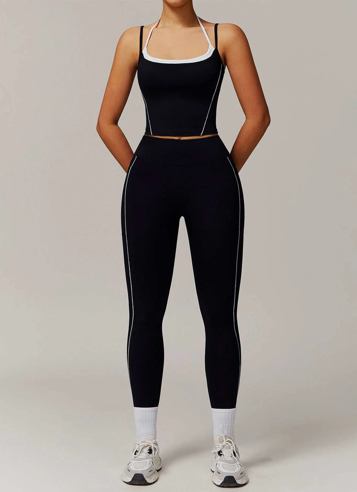 Activewear Set with Double Crossed Tank Top and Legging